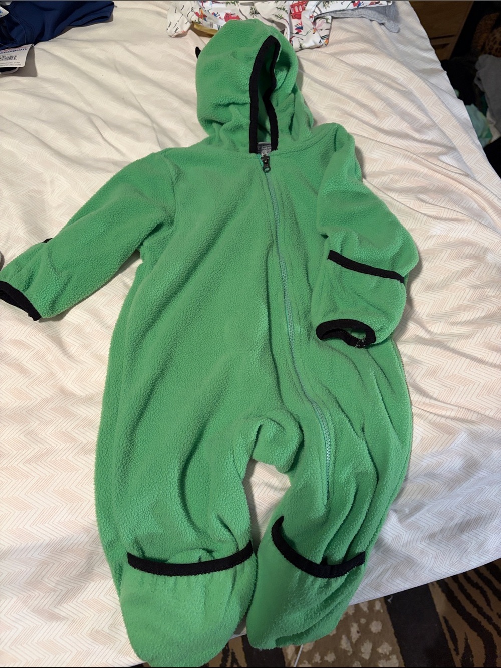 Kids Dinosaur Green Hooded Fleece One-Piece Suit - 3-6 months